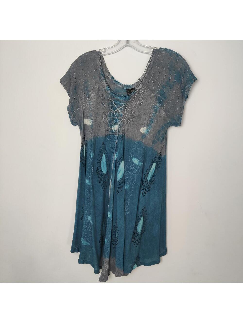 Style Style Style Blue Gray Tie Dye Tunic Dress Free Size Beach Cover-up